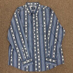 Wrangler Men's Checotah Dress Western Long Sleeve Shirt - Navy Print